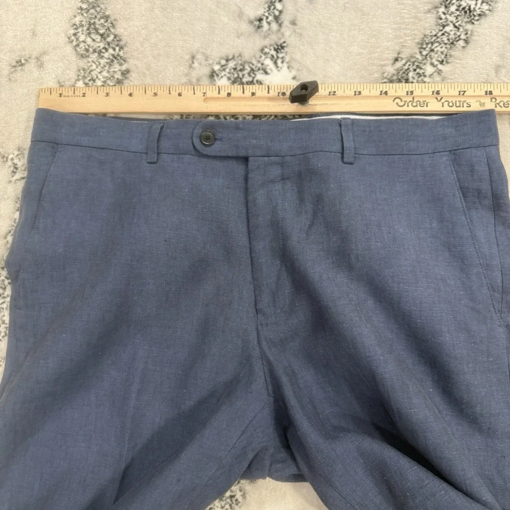 Joseph Abbound 100% Linen Dress Pants Mens Sz 36X30 Blue Flat Front Lightweight